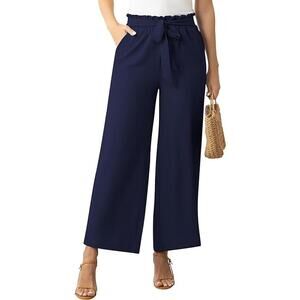 LNT.JIS Navy Blue Wide Leg Paper Bag Elastic Waist Tie Belt Pants Size XL NWT